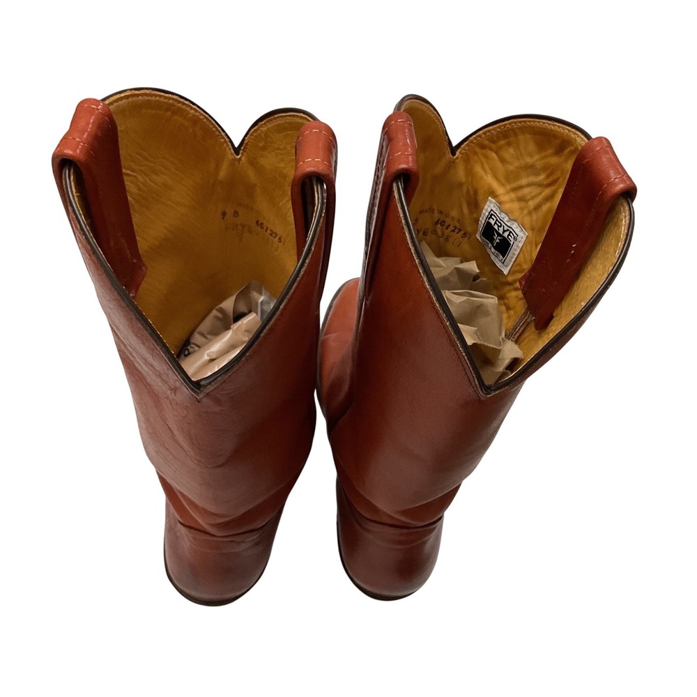 Frye 3811 Campus Boots Womens 9 B Cognac Ginger Leather Made in USA Western Tall - Picture 3 of 13
